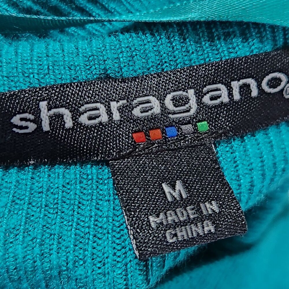 Sharagano Top Sweater Size Medium Teal Color With Curved Black Lines - Picture 6 of 8